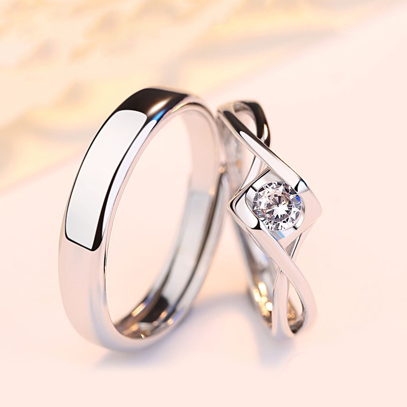 情侣戒指一对简约浪漫男女情侣对戒开口婚戒活口钻戒饰品首饰批发