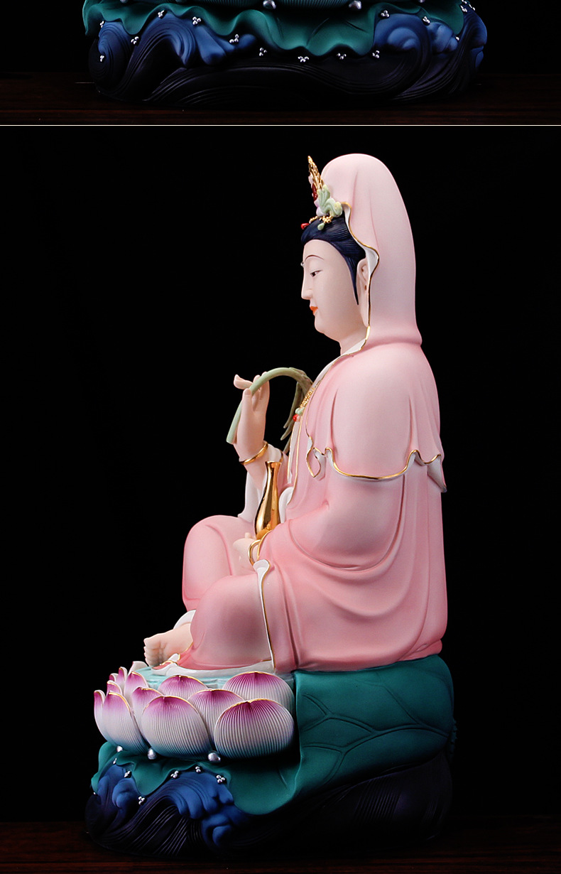 水莲自在观音佛像摆件陶瓷家用供奉观世音菩萨镇宅摆件保平安厂家