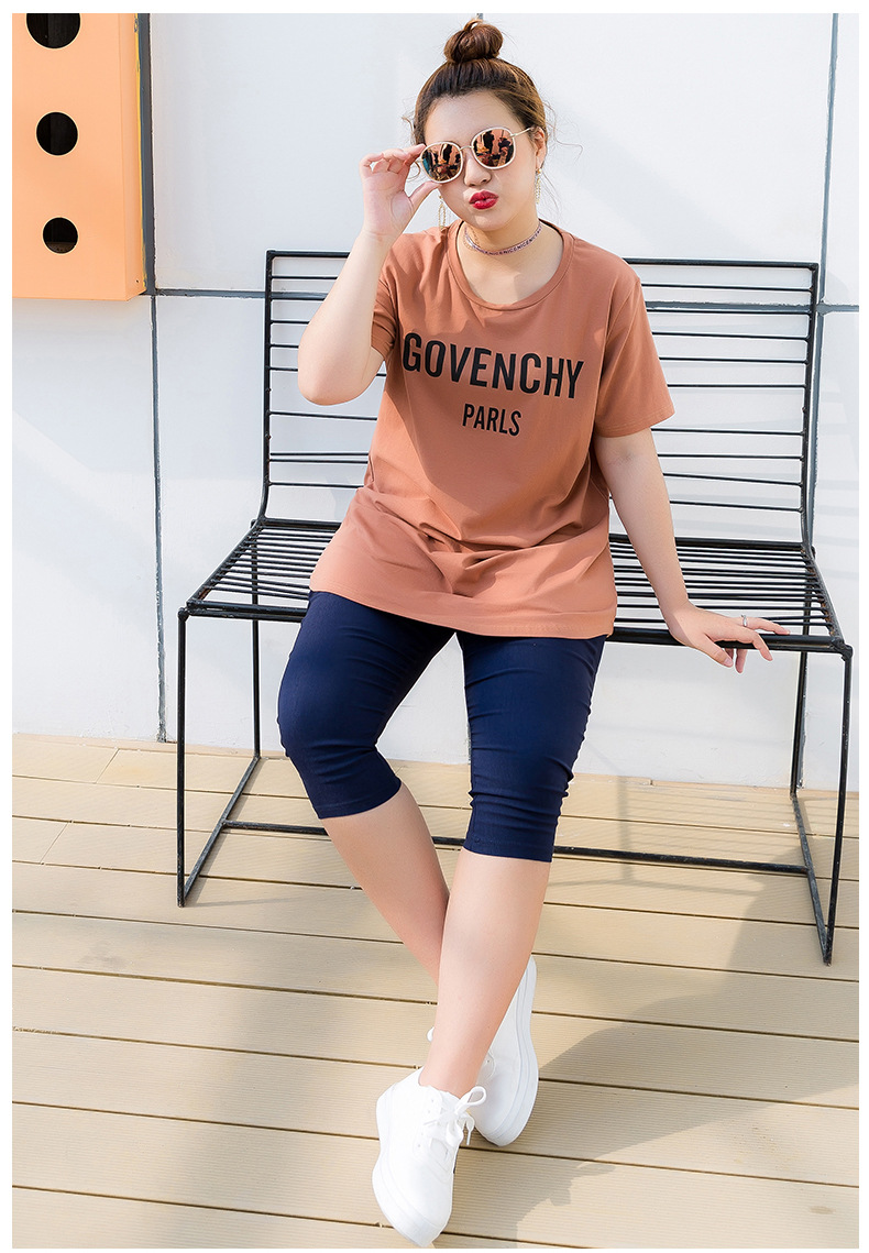 布松大码女装胖mm200斤中长款短袖t恤女夏显瘦藏肉遮肚子宽松加肥