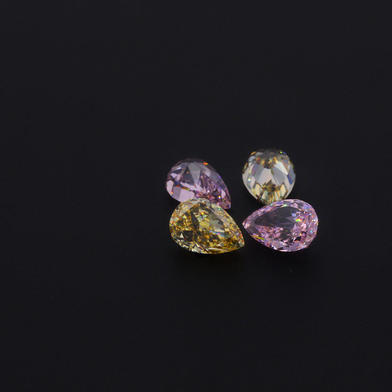 美国料高碳石水滴形梨形粉石黄石裸石宝石浅粉红色鹅黄可镶嵌