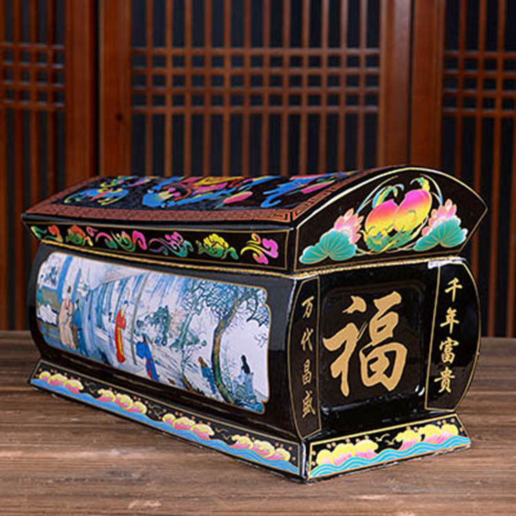 景德镇颜色釉彩绘龙凤陶瓷棺材殡葬用品可定制 迁坟用品骨灰盒