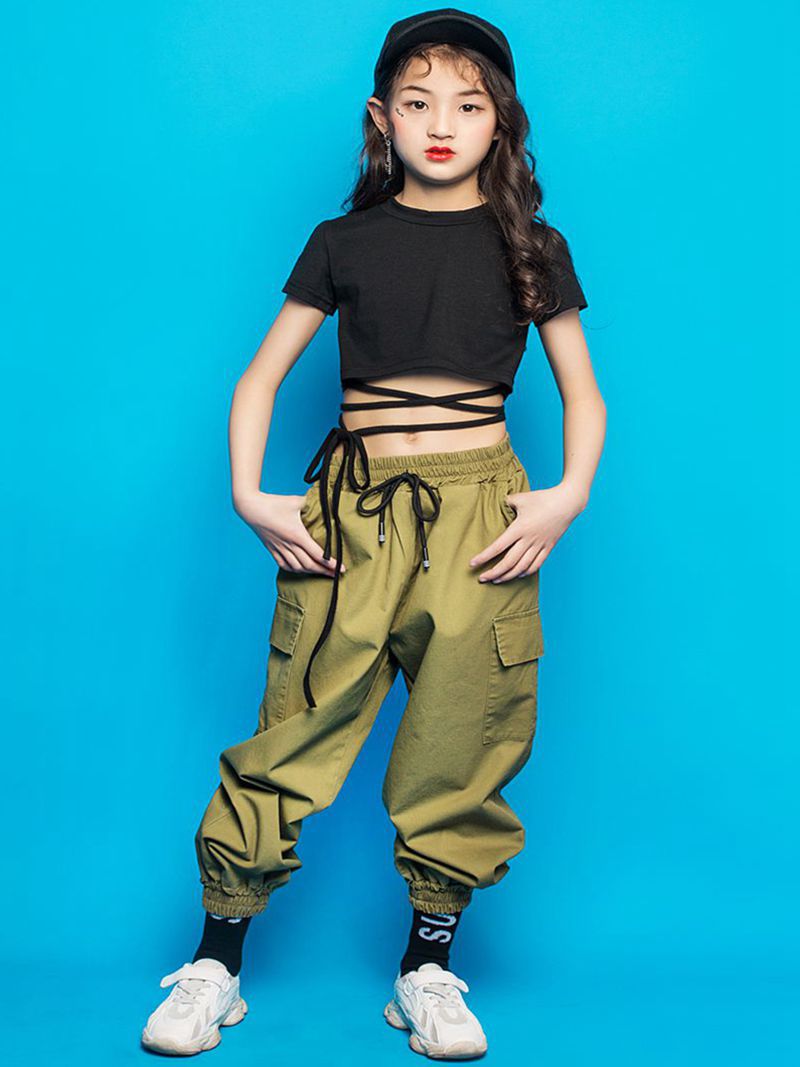 女童爵士舞服装儿童街舞套装女孩露腰长袖春秋款衣服嘻哈演出服潮