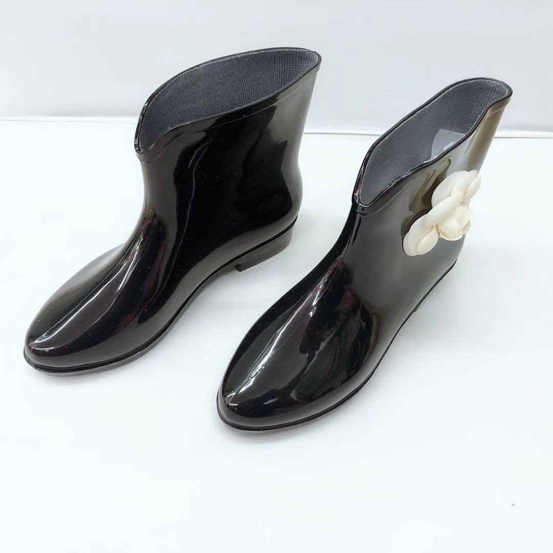 新款尖头女装雨鞋时尚加花矮筒雨靴 韩版学生水鞋