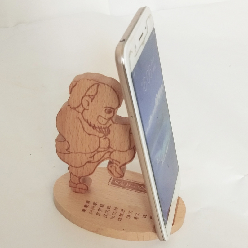 Wooden Desktop Phone Holder Household Lazy Mobile Phone Tablet Stand Wooden Creative Villain Mobile Phone Bracket