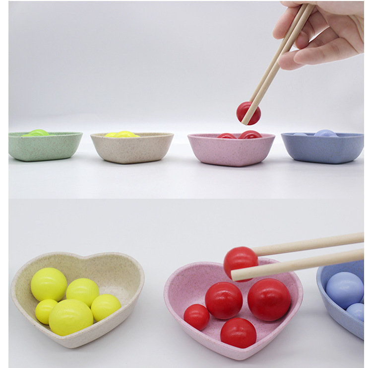 蒙氏教具 儿童筷子夹珠子夹球对色游戏训练 3-6岁幼儿园桌面玩具