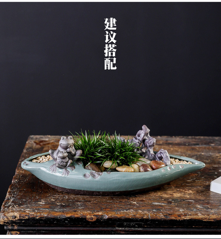 哥窑陶瓷大号假山微景观造景盆栽花器 客厅办公室多肉植物花盆