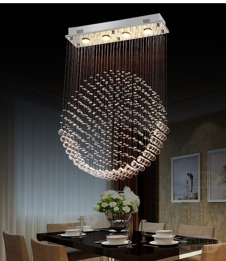 led水晶吊线灯圆形现代简约餐厅灯饰卧室灯具客厅水晶灯隔断吊灯