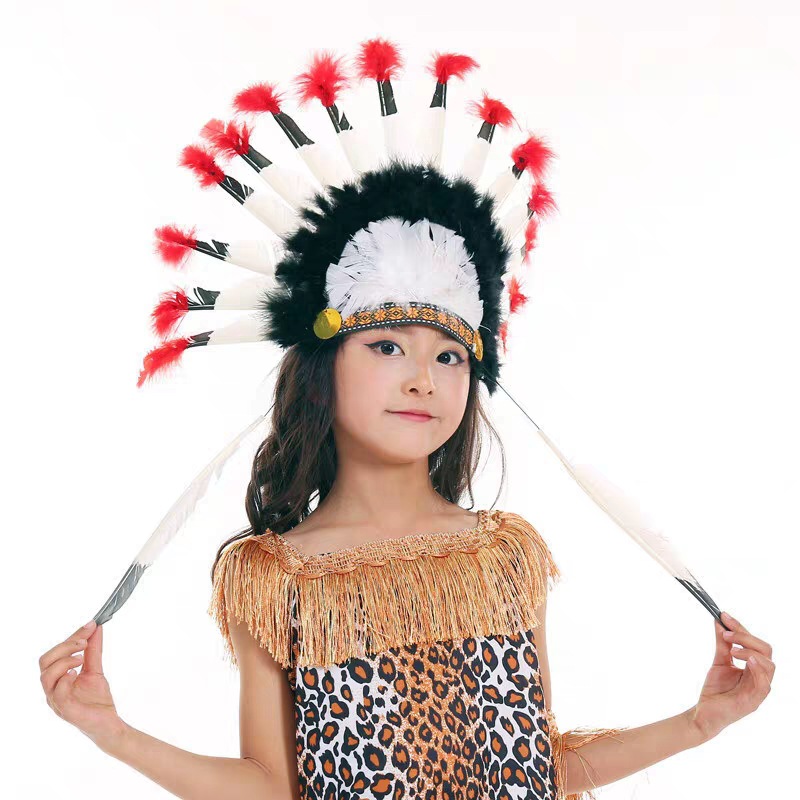 万圣节非洲印第安人羽毛头饰帽子土著人羽毛聚会装扮野人道具