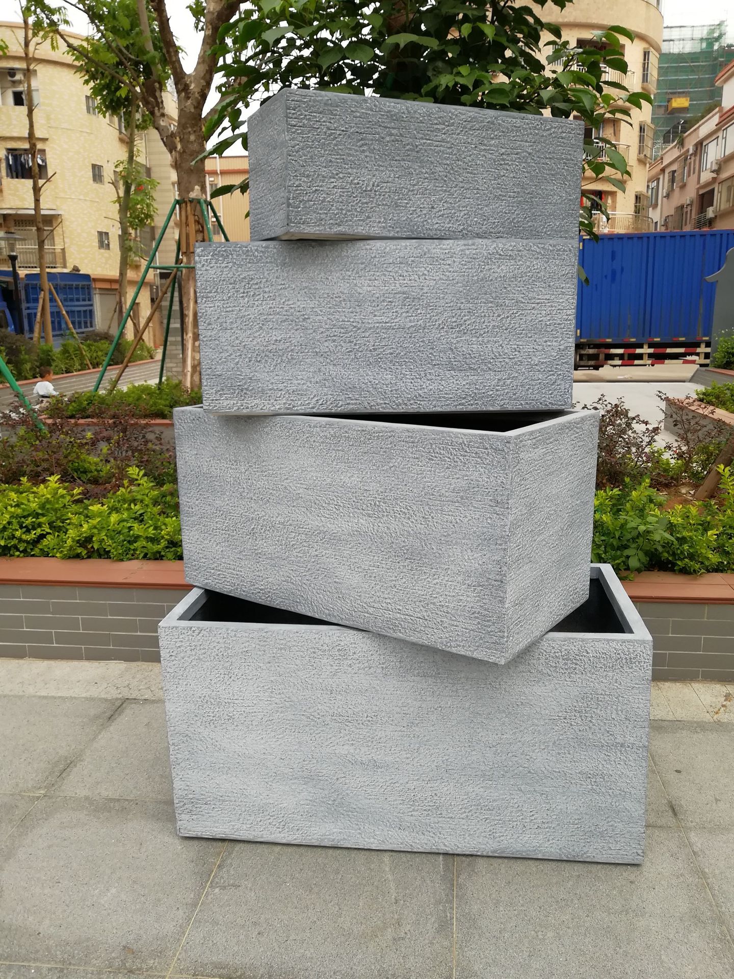 新款创意石头纹特大长方形花箱中东酒店别墅商业街坐地种植箱