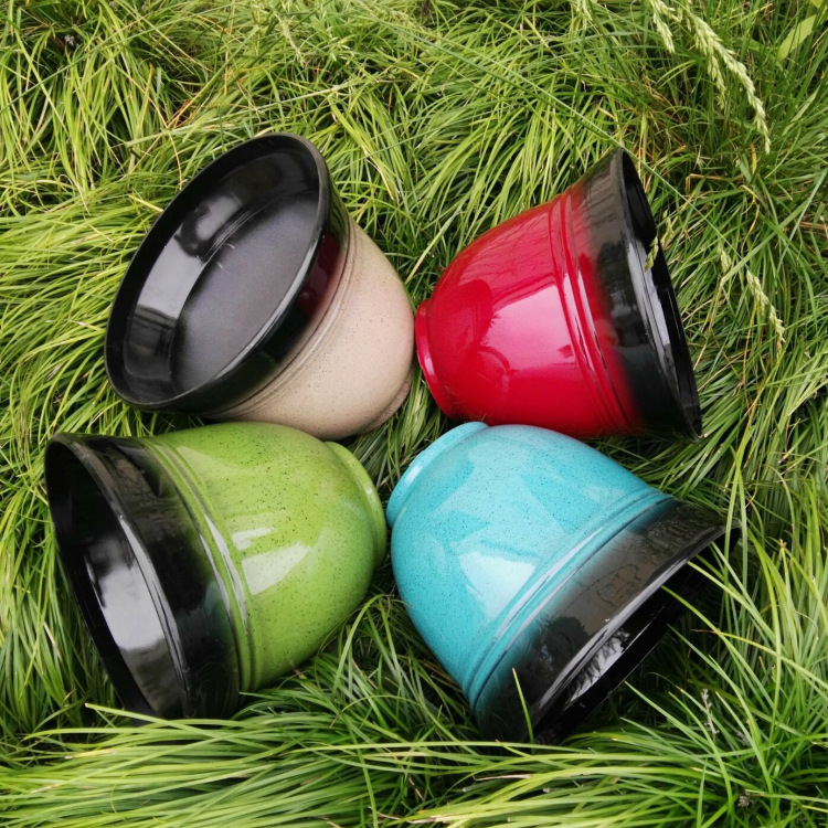 仿陶瓷亮面四色塑料花盆艳色盆栽绿植花盆