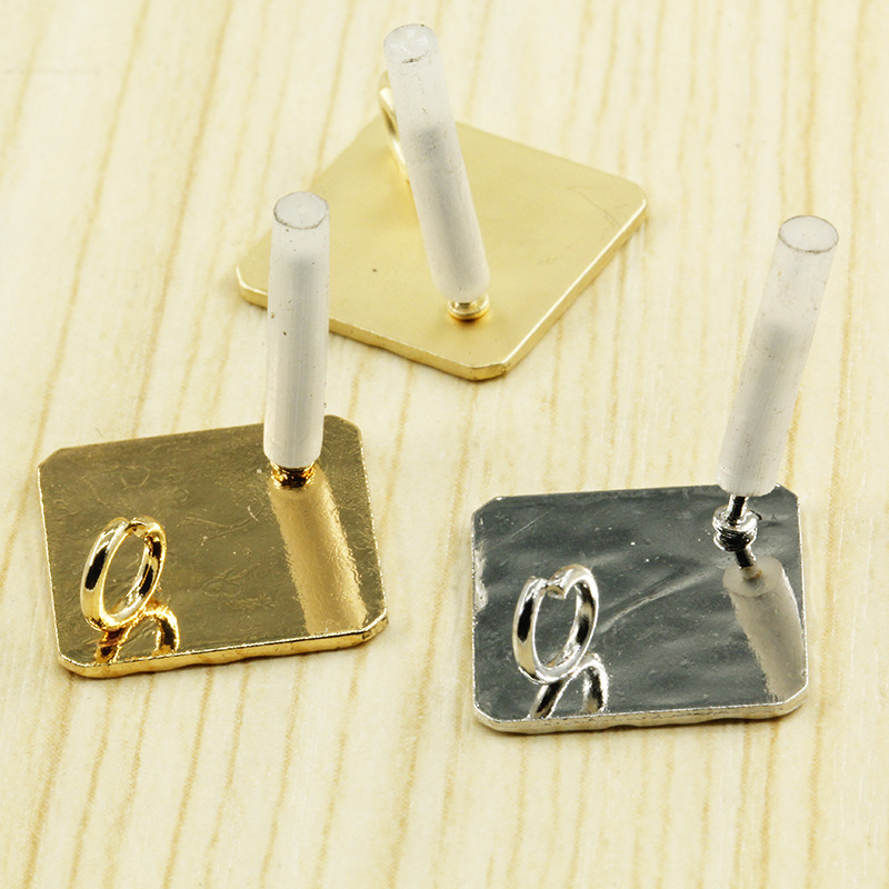 厂家直销 diy手工饰配小正方形铁片带针圈镀色饰耳钉饰品配件批发