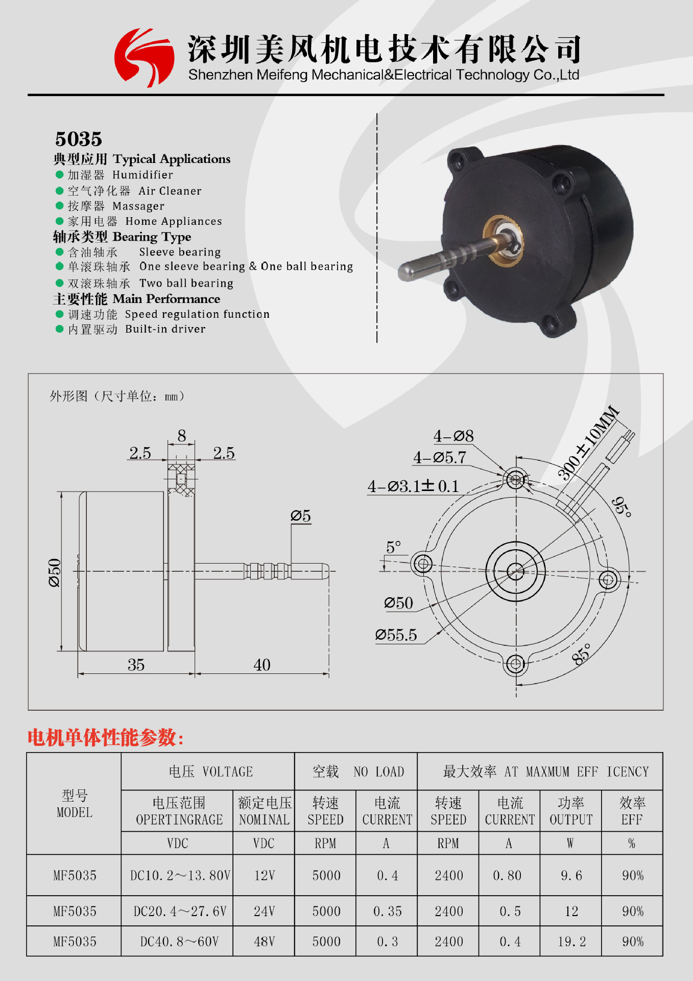 12-24v5035高速大功率贯流风扇横流风机正弦波外转子直流无刷电机