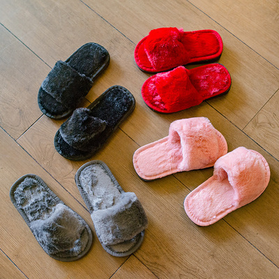 儿童韩版毛毛鞋2019秋冬新款保暖一字拖棉拖鞋女童亲子室内家居鞋