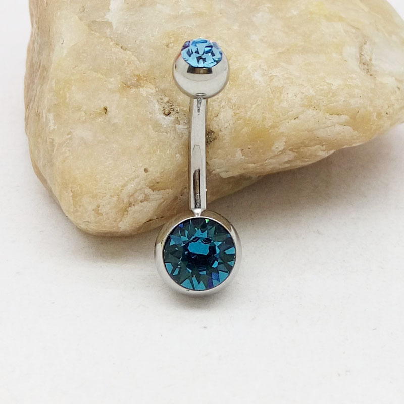 脐环925纯银肚脐扣双头钻简单款粗针刚打孔带的养洞肚脐环肚脐钉