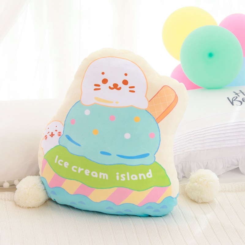 特价软绵绵可爱tata海狮海豹冰激凌印花羽绒棉可拆洗抱枕靠垫玩具