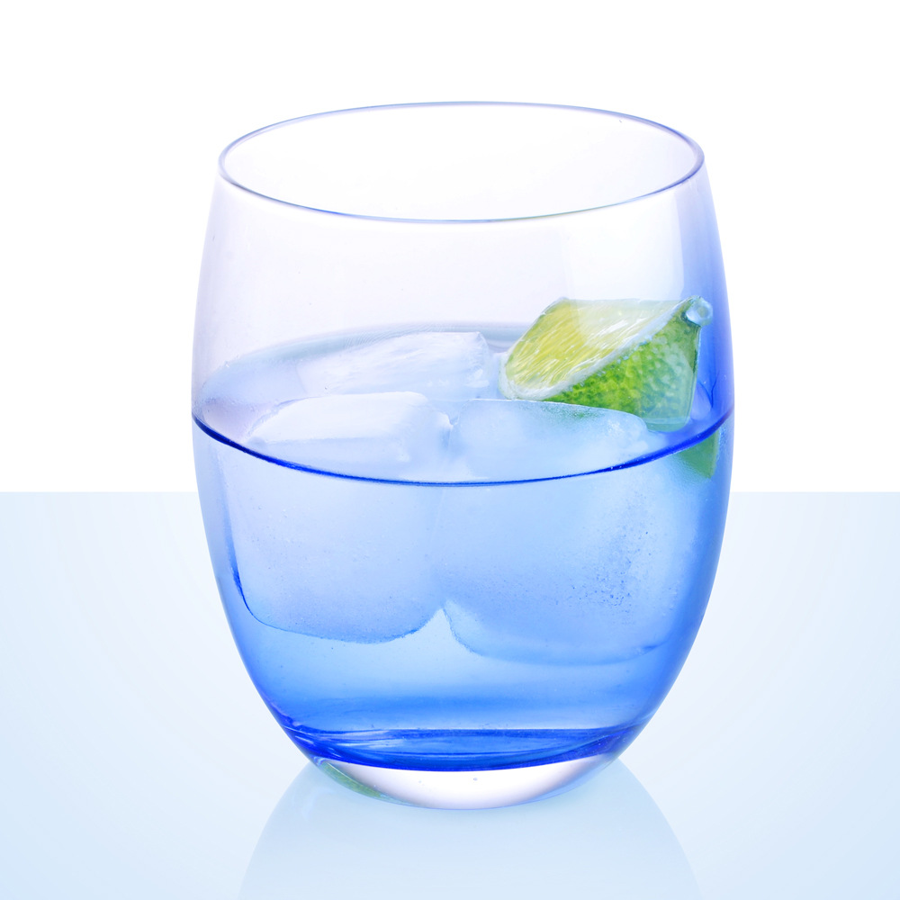 玻璃蛋杯 蓝色料饮品果汁杯鸡尾酒玻璃杯 家用冷水杯 人工定制