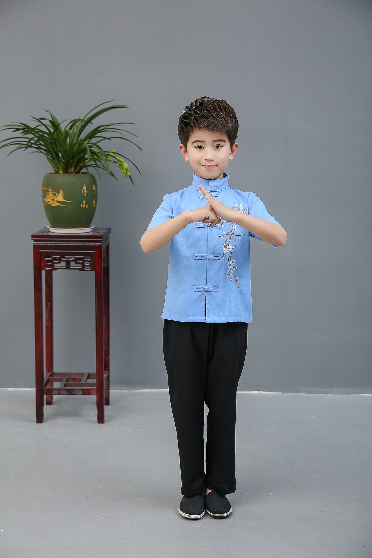 儿童民国风服装学生五四青年中山装男女童棉麻汉服合唱朗诵演出服