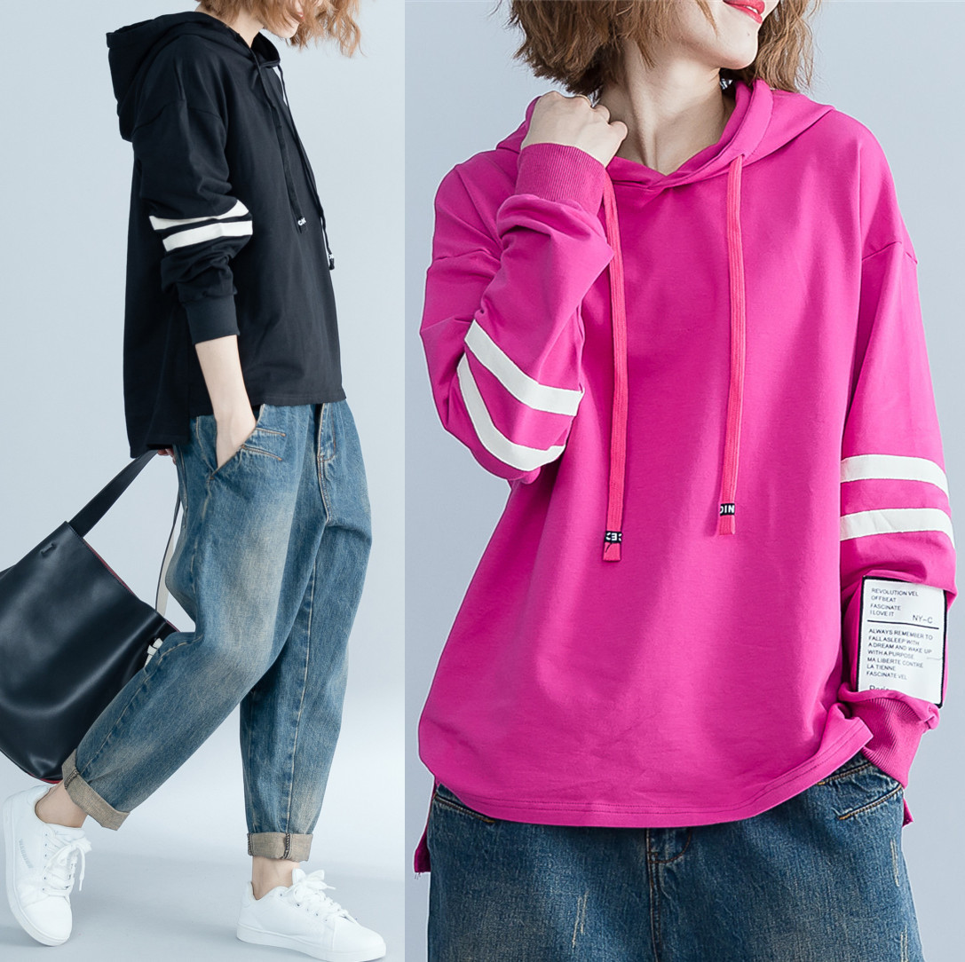 胖mm2021春装新款大码上衣韩版宽松显瘦刺绣爱心字母连帽卫衣1063