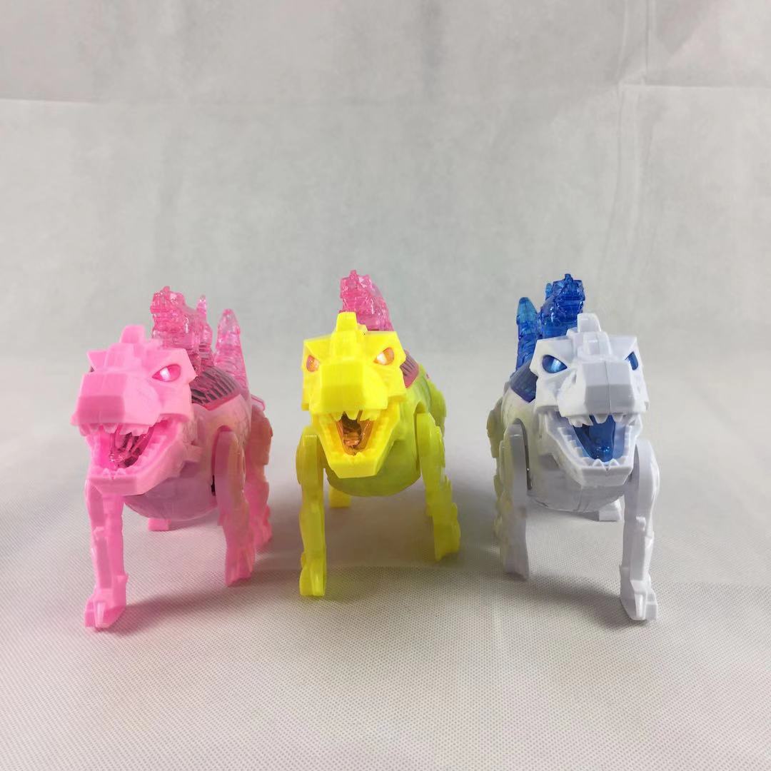 地摊电动牵绳机械龙带灯光音乐走路公仔机械恐龙儿童厂家自产