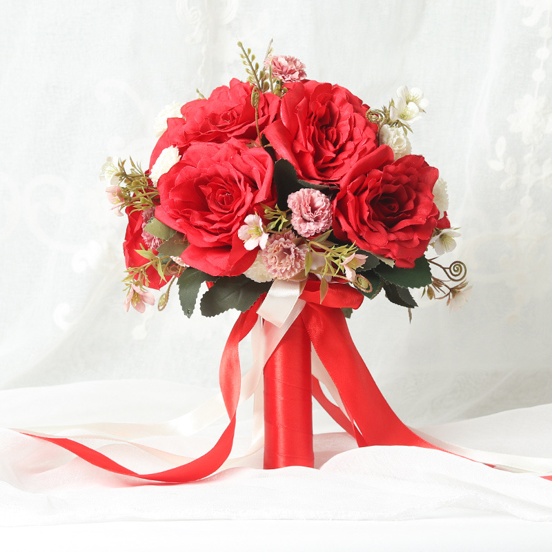 结婚韩式中式婚礼新娘手捧花道具仿真花外景拍照摄影红玫瑰捧花