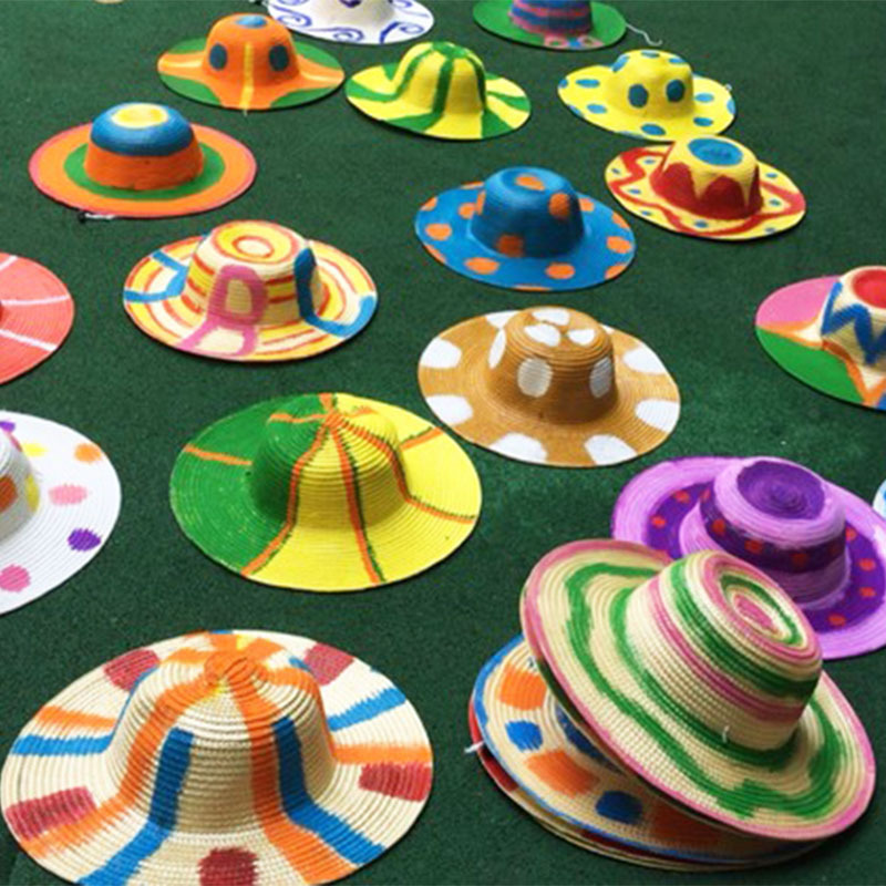 儿童涂鸦草帽空白带线稿绘画diy草帽幼儿园手工材料装饰美术草帽