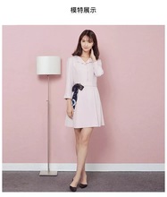 一口价韩版R家春夏款 后背拉链腰带钉珠款清新粉色连衣裙431