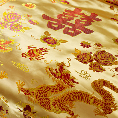 婚庆被套 中国风喜庆传统龙凤百子图被套 结婚绸缎织锦缎被面子