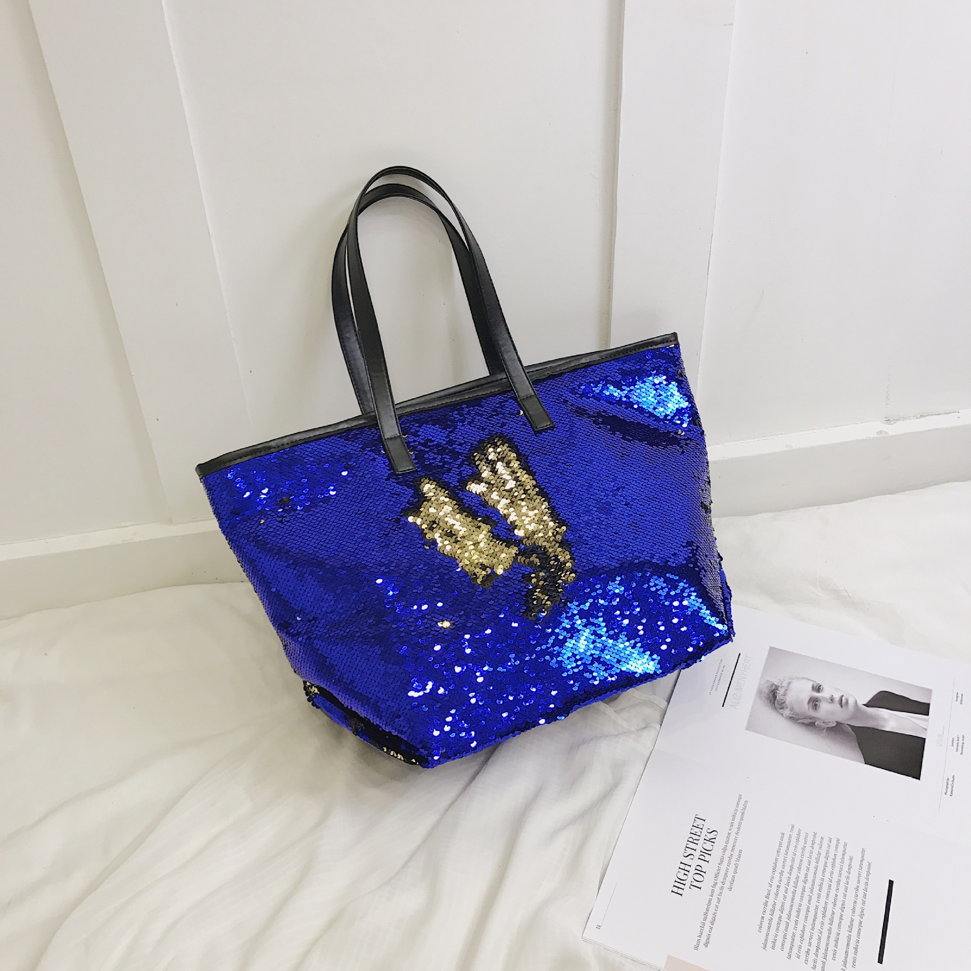 外贸欧美变色亮片包短途旅行包女轻便手提行李袋简约单肩大包批发