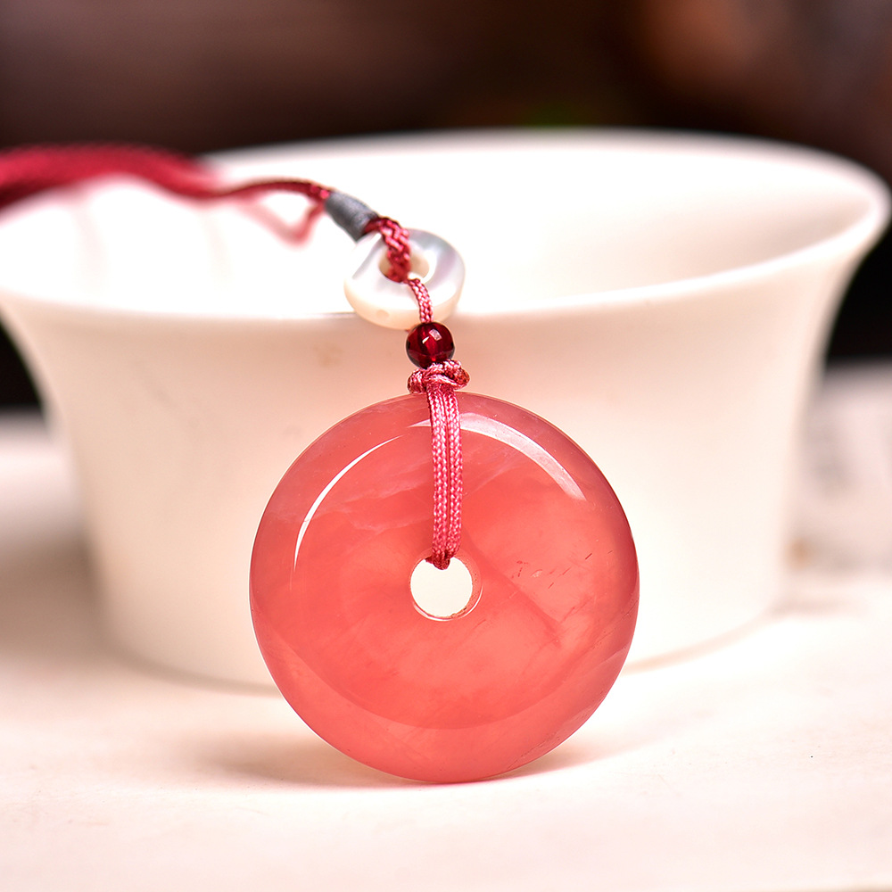 天然马粉晶平安扣吊坠开运粉水晶礼物女款 王姻缘王桃花项坠水晶