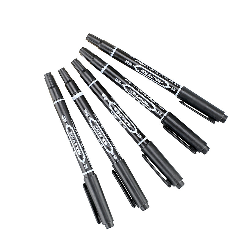 双头记号笔 陶瓷玻璃黑色水性大头笔 小双头勾线笔现货批发