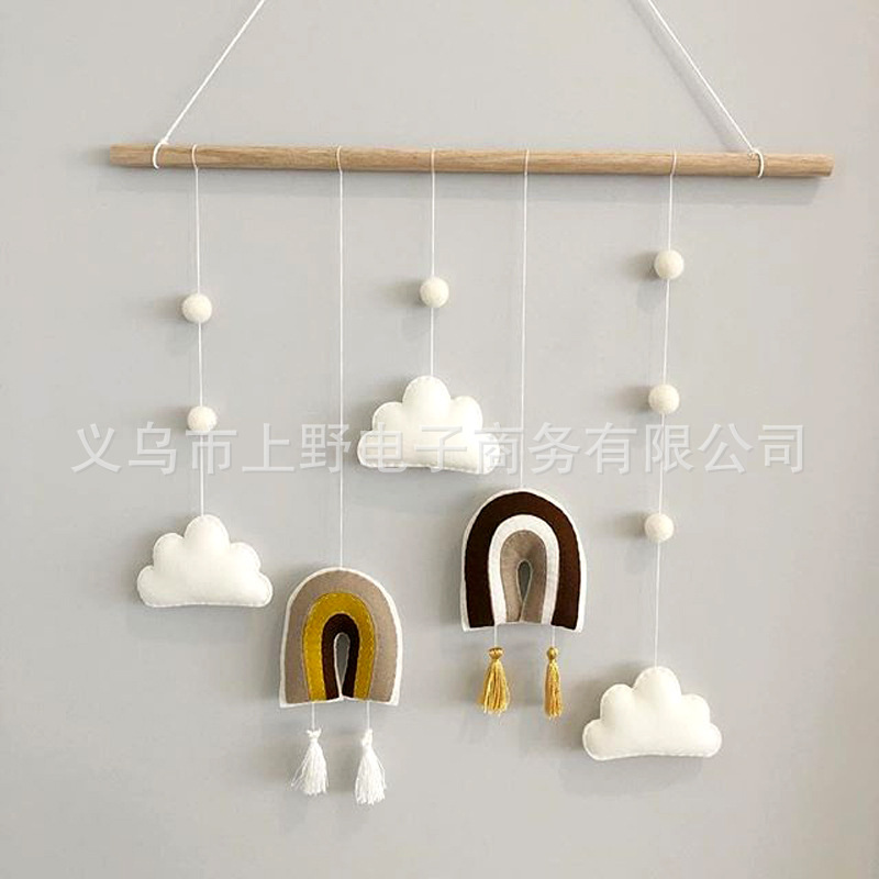 INS Nordic Style Wooden Stick Felt Pendant Cloud Rainbow Wall Hanging Creative Girlish Heart Home Hanging Decoration Wall Decoration