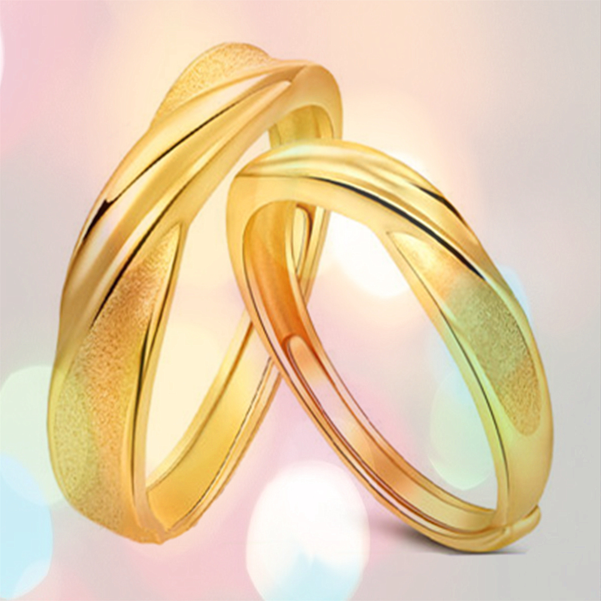 2019铜镀金仿黄金戒指男女款欧币沙金情侣对戒磨砂戒指现货批发