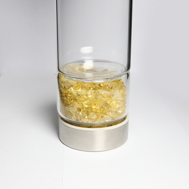 天然黄水晶碎石 石英半宝石能量水杯玻璃杯 净化消磁定制logo