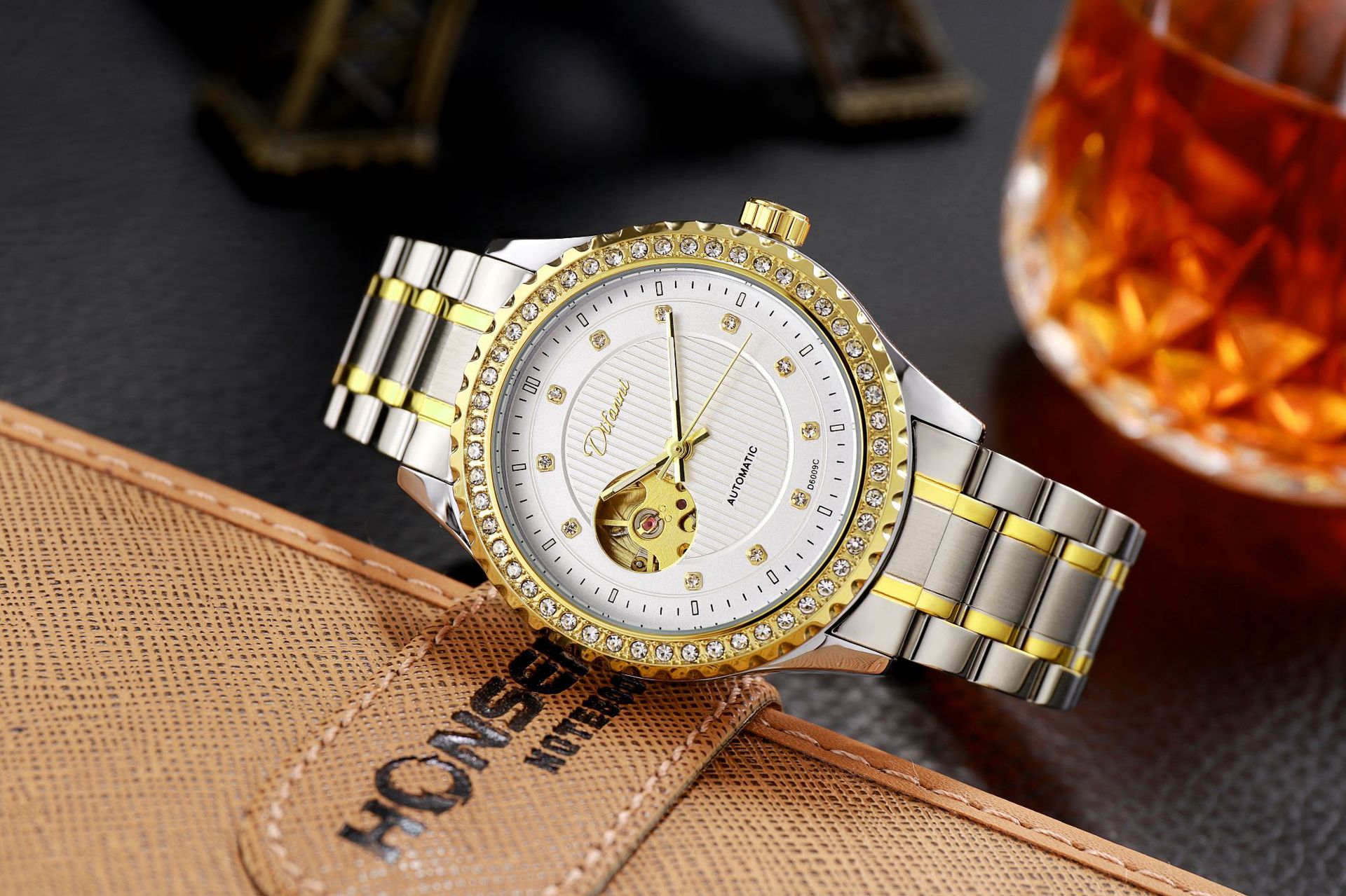 狄凡尼瑞士全自动机械表双镂空机械手表镶钻高档男表爆款男表