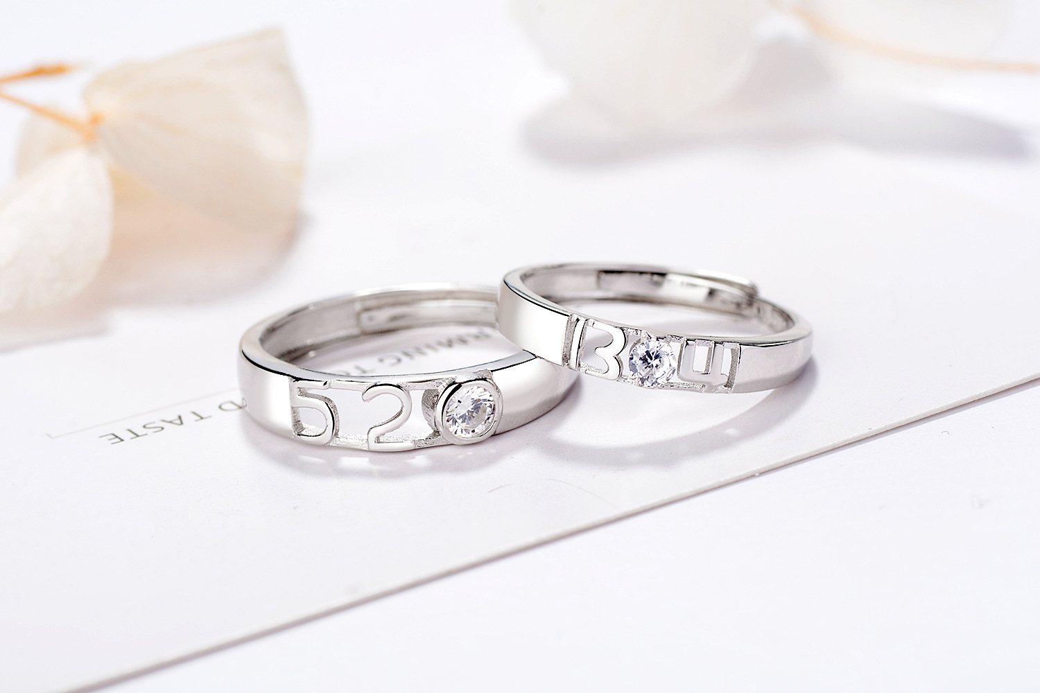 s925纯银数字520镶钻开口戒指情侣对戒 简约男女士指环情人节礼物