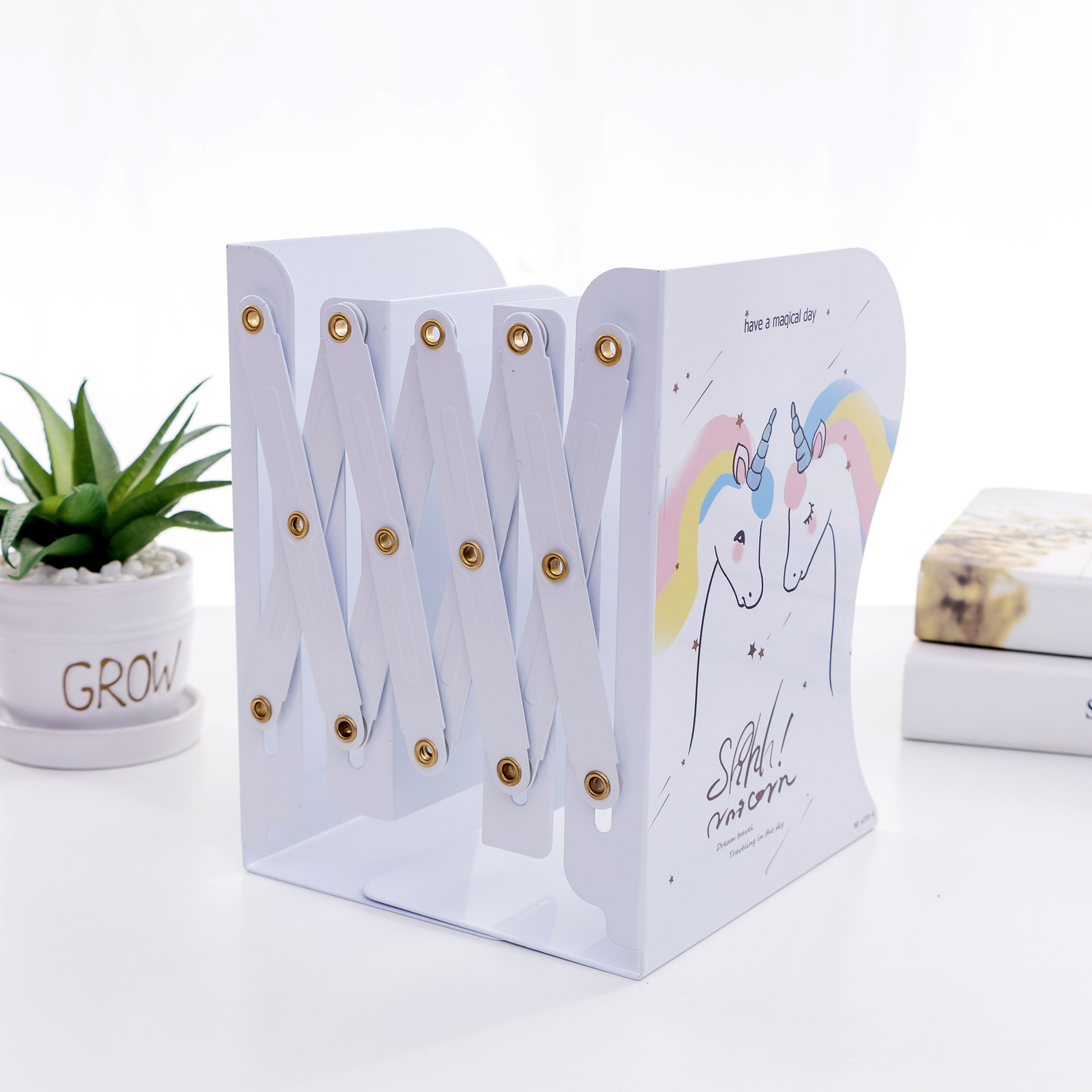 铭强拉伸书立可调报告书立伸缩书立工厂贴牌定做书架阅读看书架