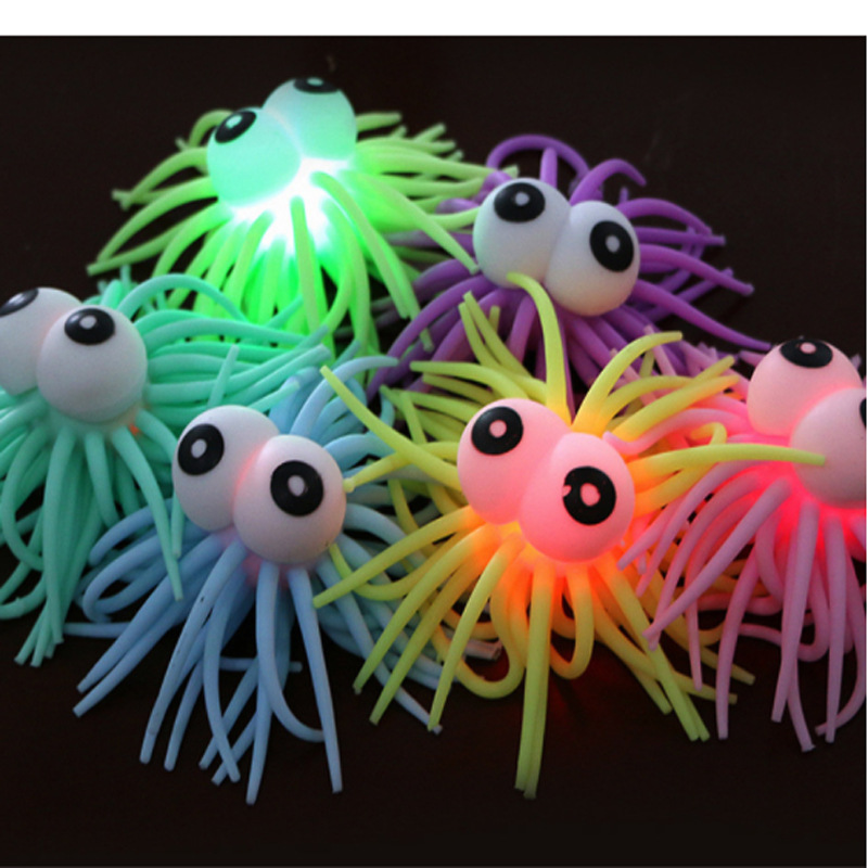 新款搞怪凸眼海胆球.闪光玩具拉拉发泄球.拉力球毛毛球海族馆摆件