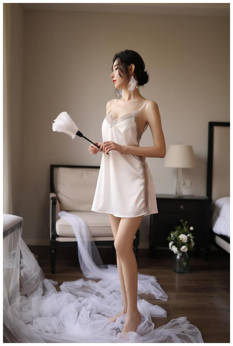 情趣内衣露背深v情趣睡裙性感吊带蕾丝缎面吊带睡裙家居服