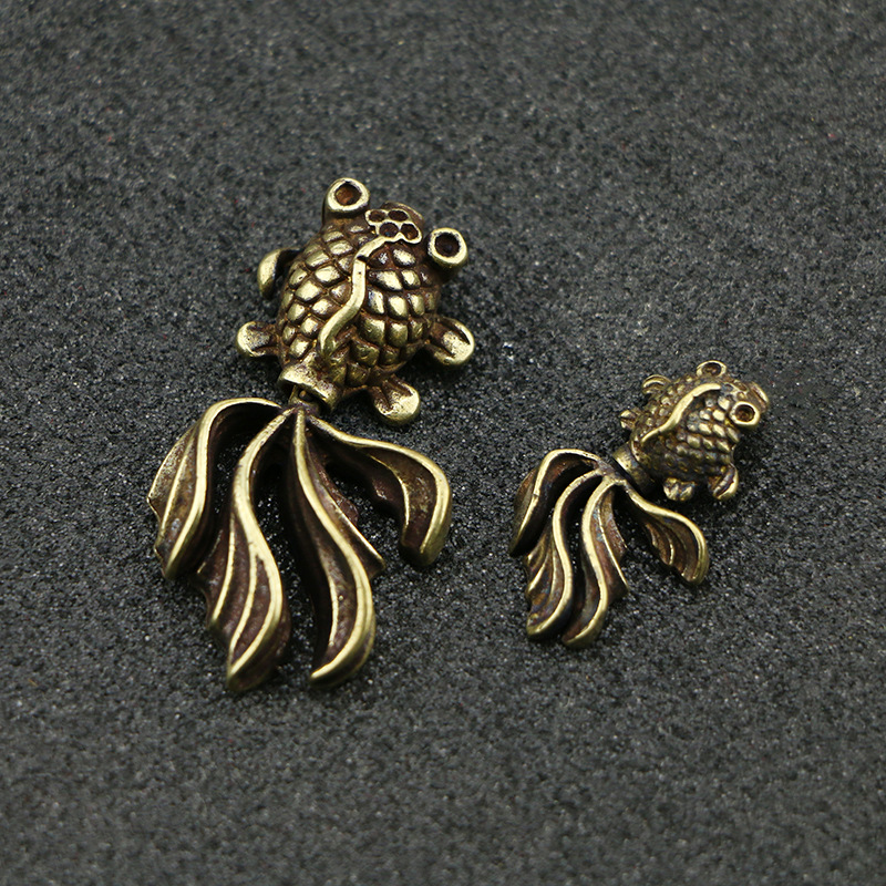 铜器金鱼挂件铜鱼铜挂饰钥匙扣链古玩铜吊坠微雕仿古年年有余挂饰