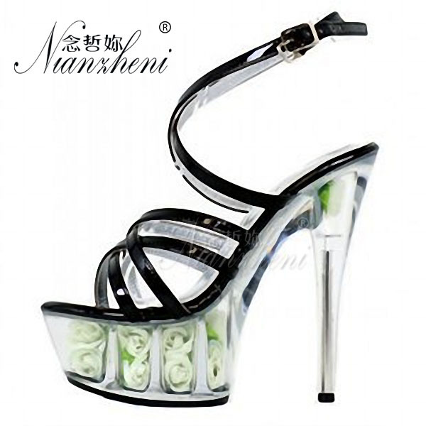 模特走秀高跟鞋 15厘米透明防水台恨天高罗马性感镂空水晶凉鞋女