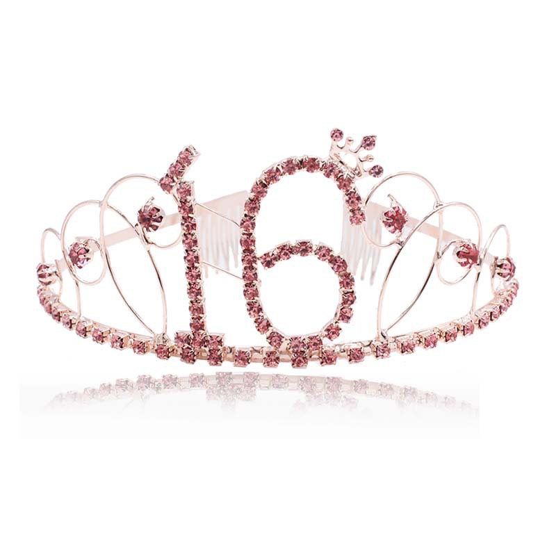 儿童生日礼物皇冠 数字粉色10 16 女孩派对聚会头饰蛋糕烘焙装饰