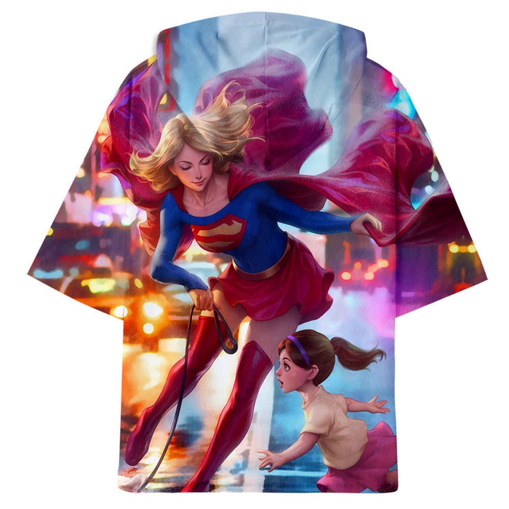 新品kara danvers 卡拉·丹弗斯 女超人涤纶面料带帽短袖男女夏