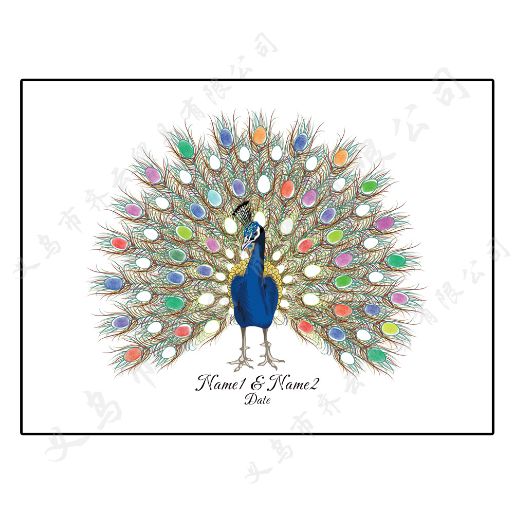 外贸热销 彩色孔雀 欧式婚礼签到指纹画 个性diy指纹签到画 hk040