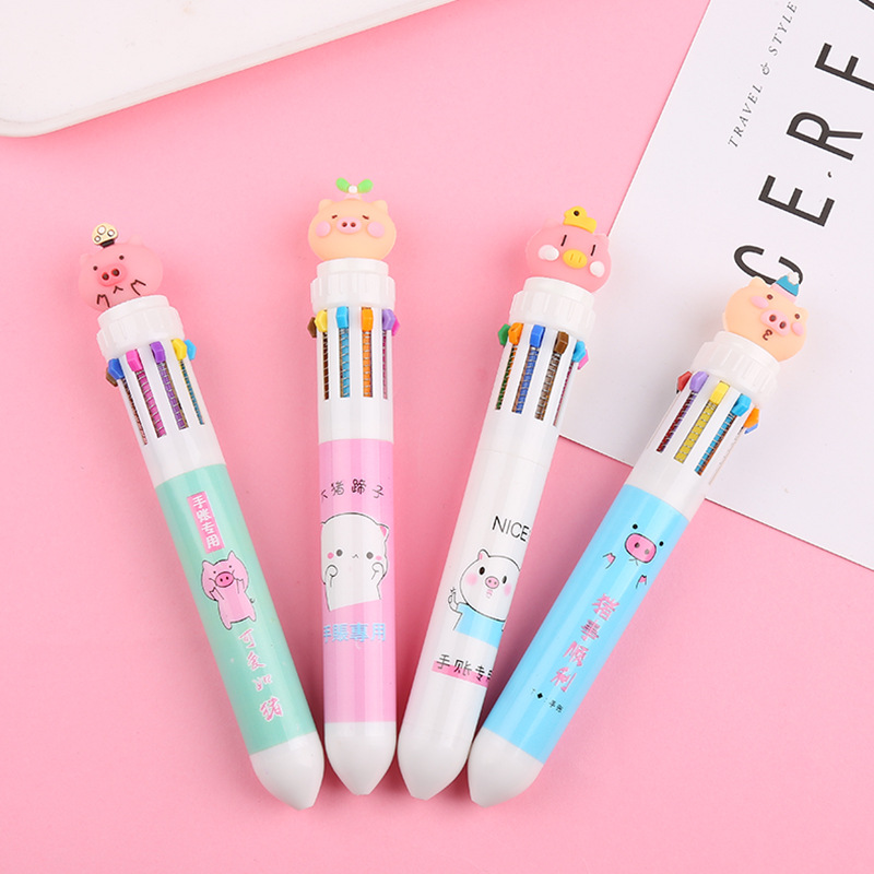 Unicorn Cartoon Flamingo Bubble Dragon Cute Porket 10 Color Press Creative Multi-Color Pen Plastic Ball-Pen