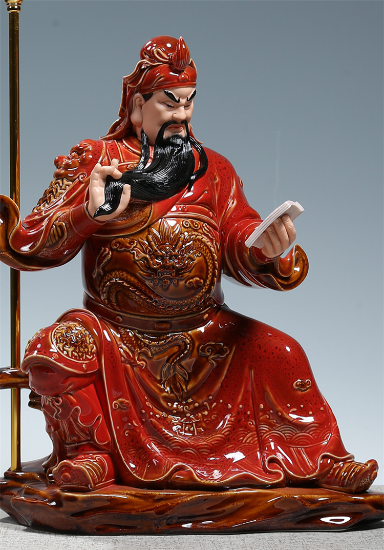 微美彩绘陶瓷文关公像供奉武财神关羽佛像摆件家用陶瓷关二爷神像