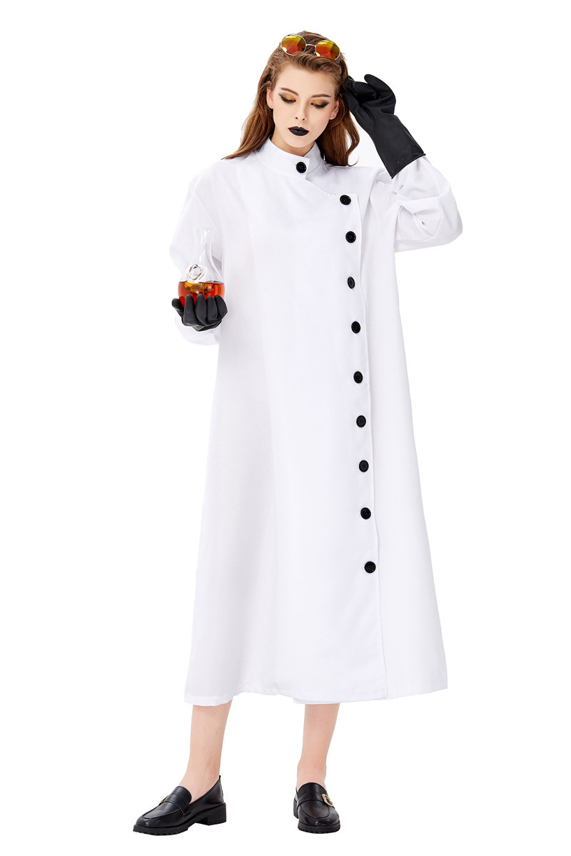 万圣节医生护士厨师服装疯狂女科学家角色扮演服中长白大褂批发