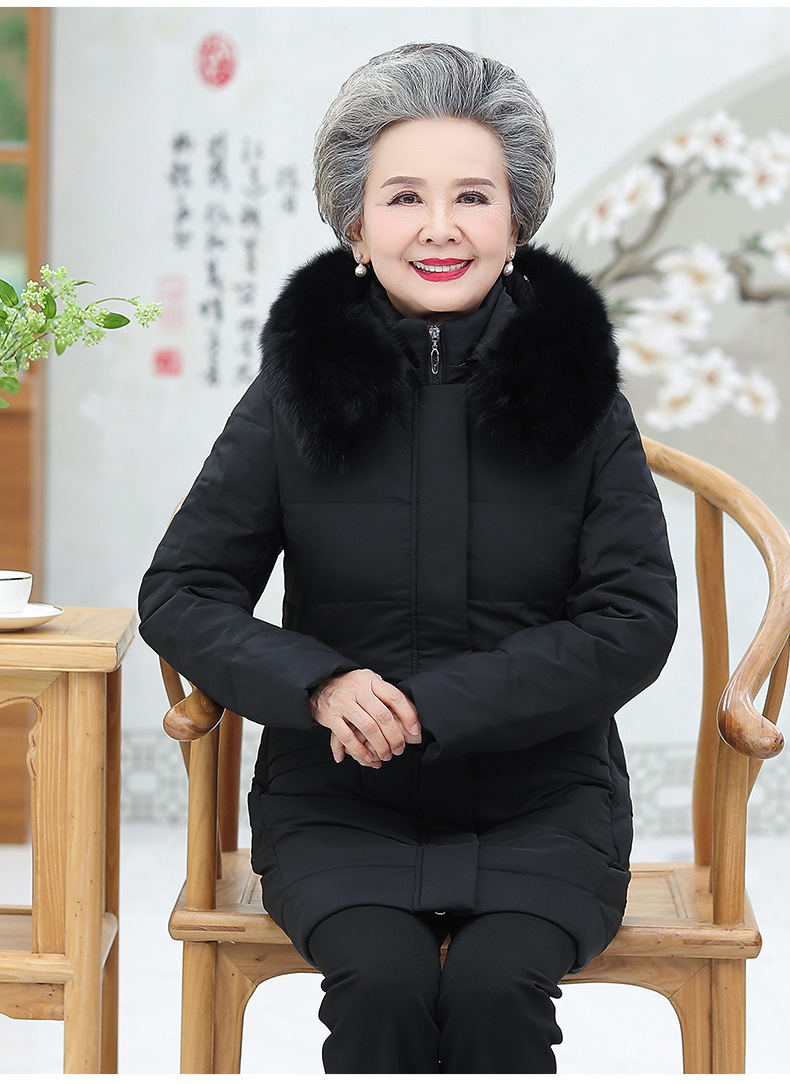 中老年人女装羽绒服冬装老人妈妈60-70-80岁中长款外套奶奶装棉
