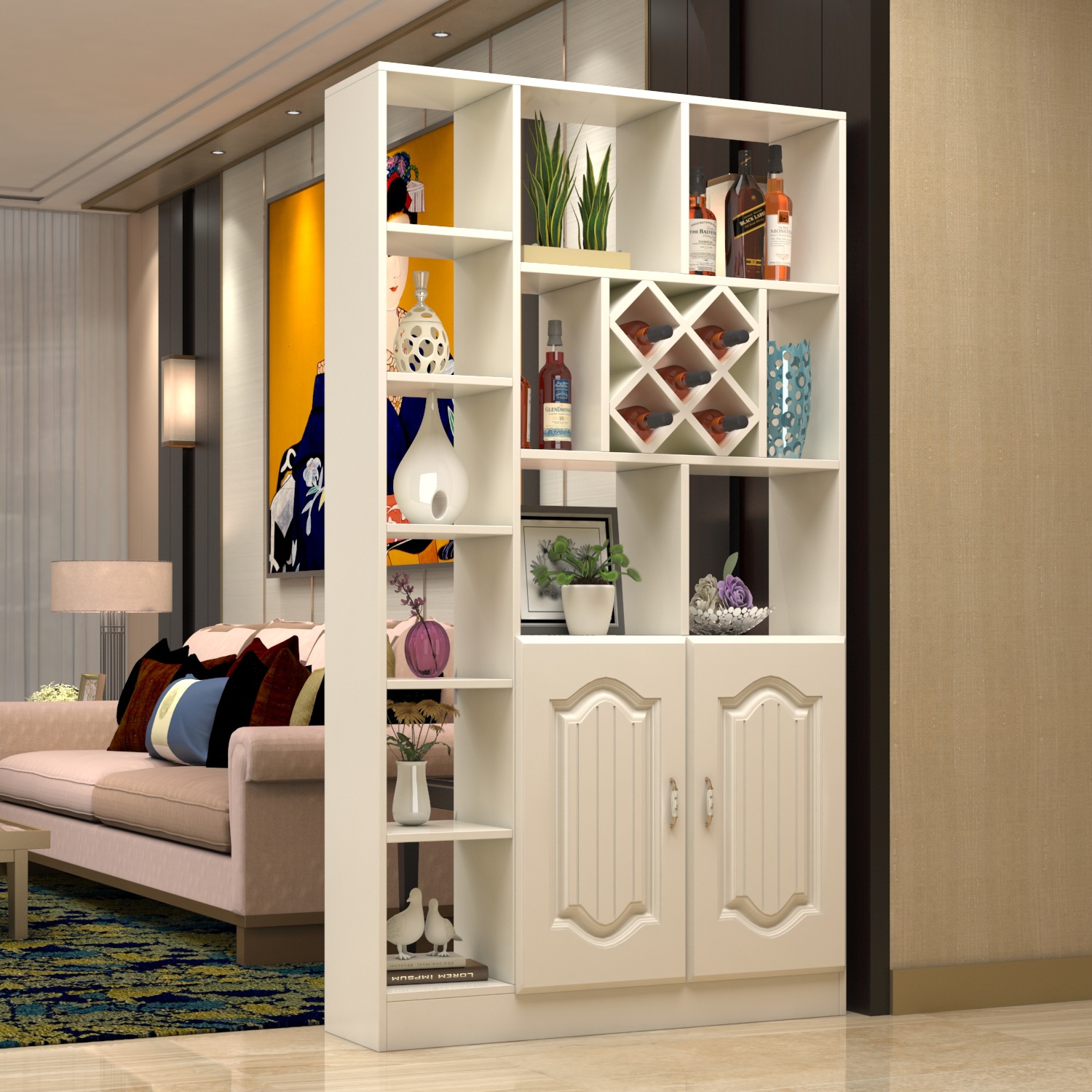 简约现代酒柜屏风隔断柜 客厅玄关柜 装饰置物架双面进门鞋柜定制