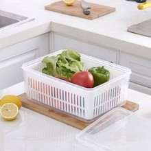 厂家定制沥水保鲜盒专利产品家用带盖长方形蔬菜海鲜肉类冰箱收纳