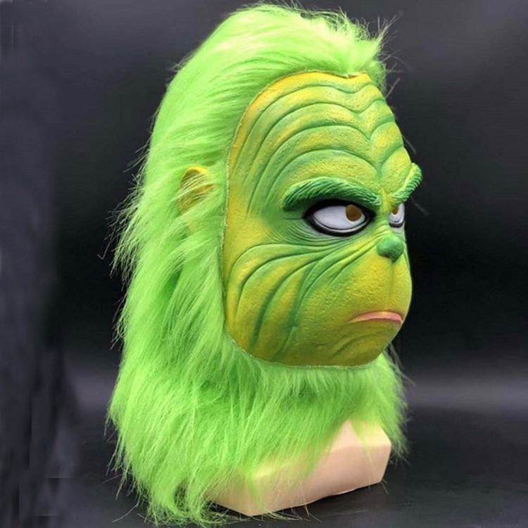 白眼绿毛怪格林奇面具乳胶头套圣诞怪杰mask小丑圣诞节面具道具